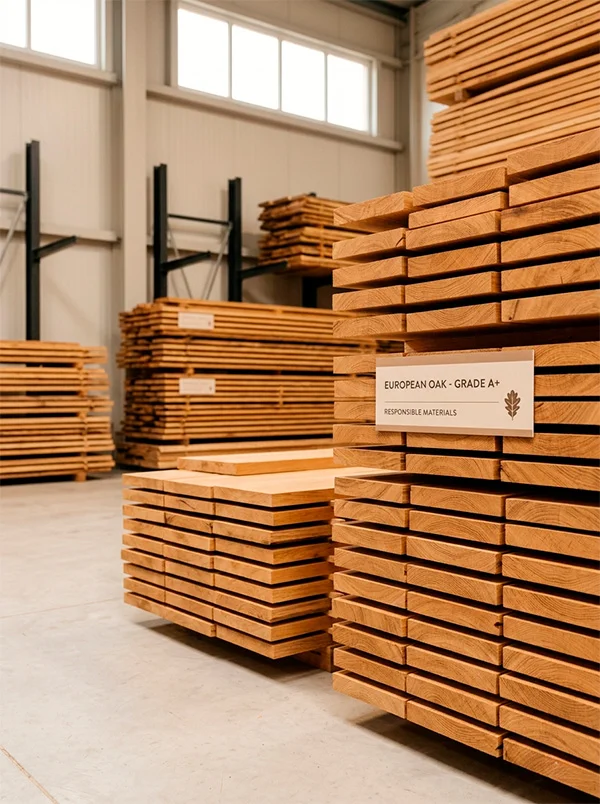 Certified European oak — Grade A+ responsibly sourced wood materials